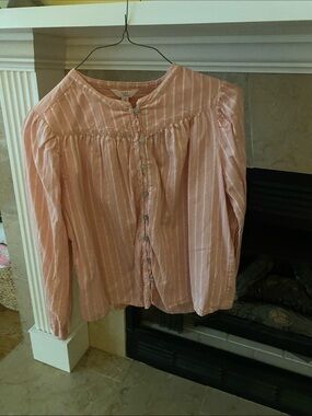 Time and Tru Light Pink Striped Button-Up Blouse